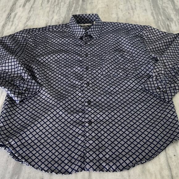 Robert Stock Mens L Blue/Navy Patterned Check Button Front Shirt - Picture 4 of 10
